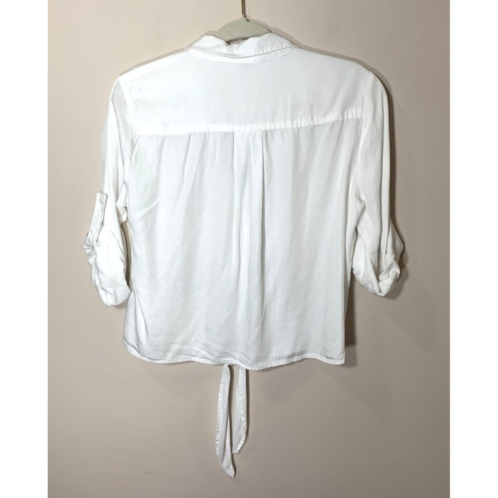 NEW Velvet Heart Tie Front Blouse Top Womens Small White Roll Tab Sleeve w/Tag - Picture 4 of 7